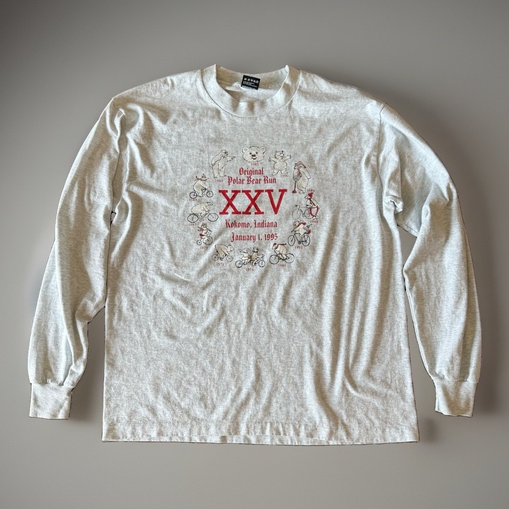 VTG 1995 Original Polar Bear Run Long Sleeve T-Shirt XL Single Stitch USA Made